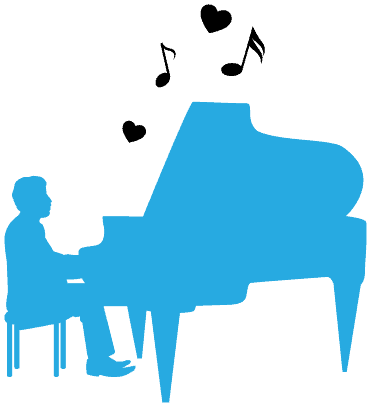 silhouette of a piano player at a rental grand piano