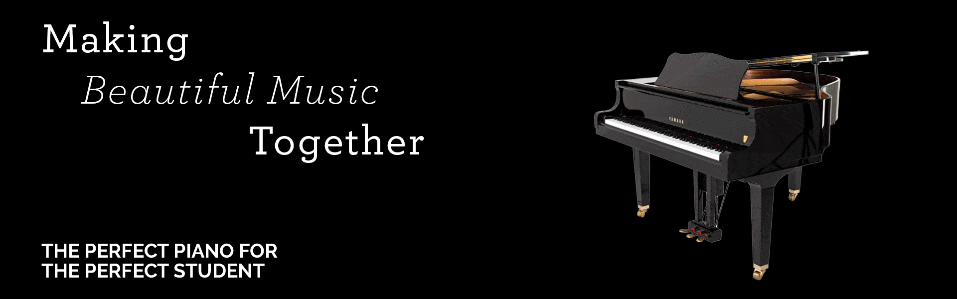 Making beautiful Music together next to a rotating picture of pianos
