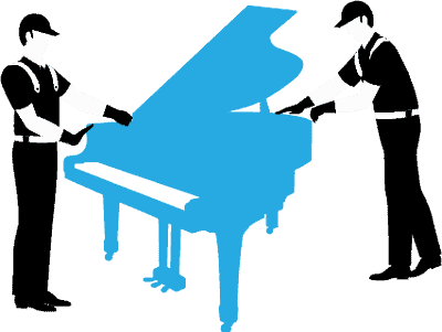Illustration of two workers moving a grand piano