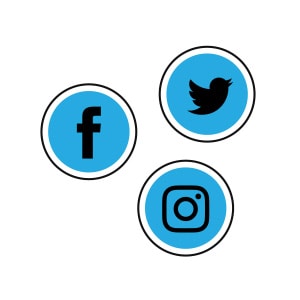 Social media icons for Facebook, Twitter, and Instagram
