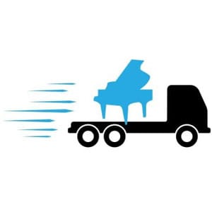 Graphic of a piano on the back of a truck being delivered