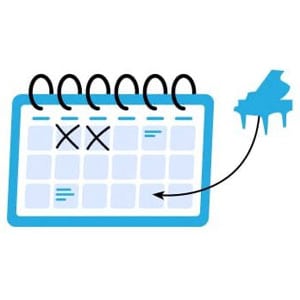 Graphic of a calendar with a Piano on it representing a rental period