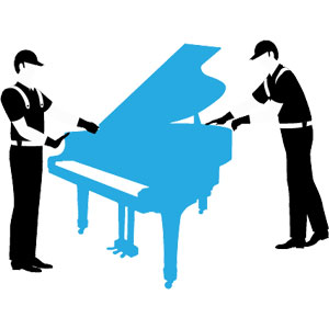 Two workers moving a piano (illustration)
