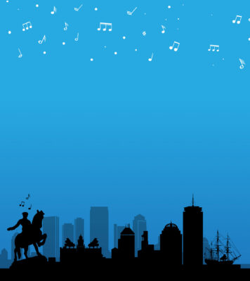 The Boston Skyline on a blue background