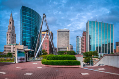Downtown Hartford, with the Travelers Tower standing watch since 1919. 