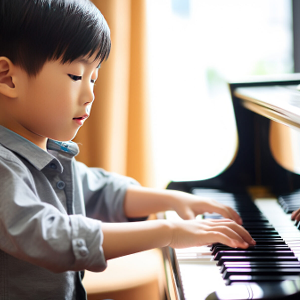A young boy playing the piano